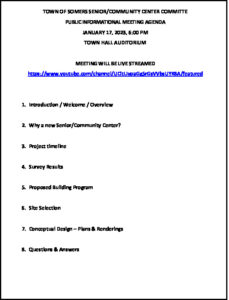 Icon of Somers Senior-Community Center Public Meeting Agenda