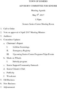 Icon of 20170509 Advisory Committee For Seniors Agenda