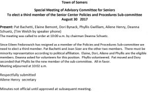 Icon of 20170830 Advisory Committee For Seniors SPECIAL MEETING Minutes