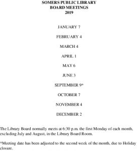 Icon of 2019 Library Board Meeting Dates